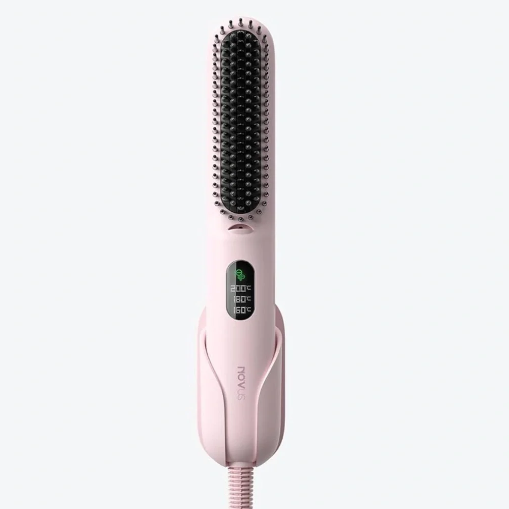 Pink Mini Hair Straightener Brush Comb‎ 3 Temp Settings & Dual Voltage #HA4
